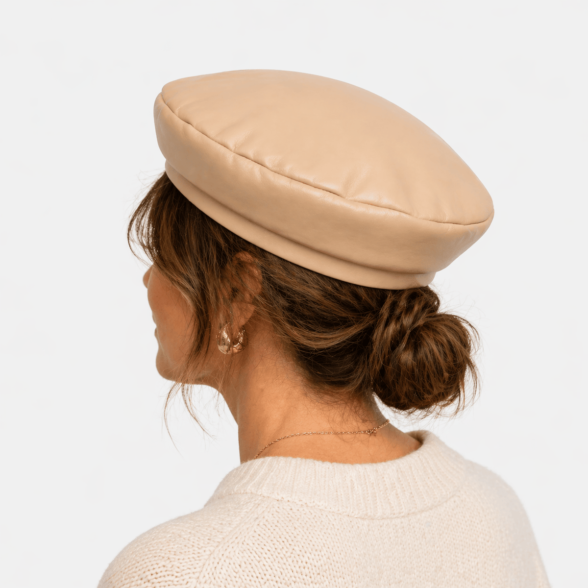 Béret Femme Cuir Beige - ERIS
