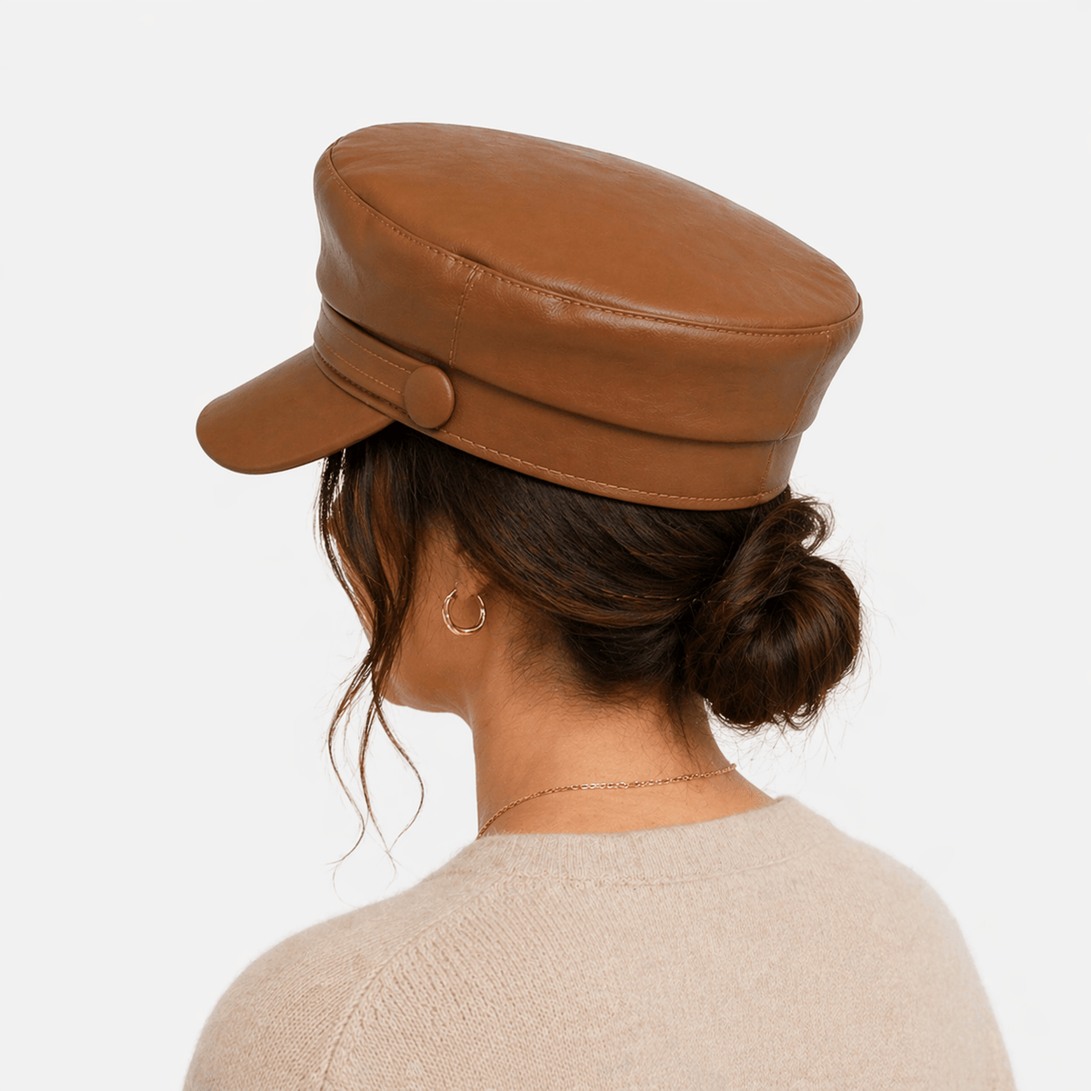 Béret Femme Cuir Marron - LILY