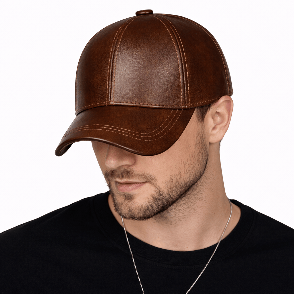 Casquette Baseball Cuir Marron - LINA