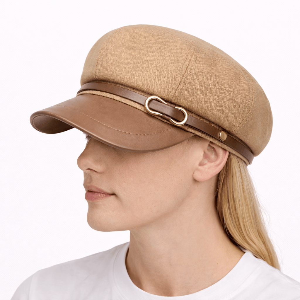 Casquette Cuir Femme Beige - MARA