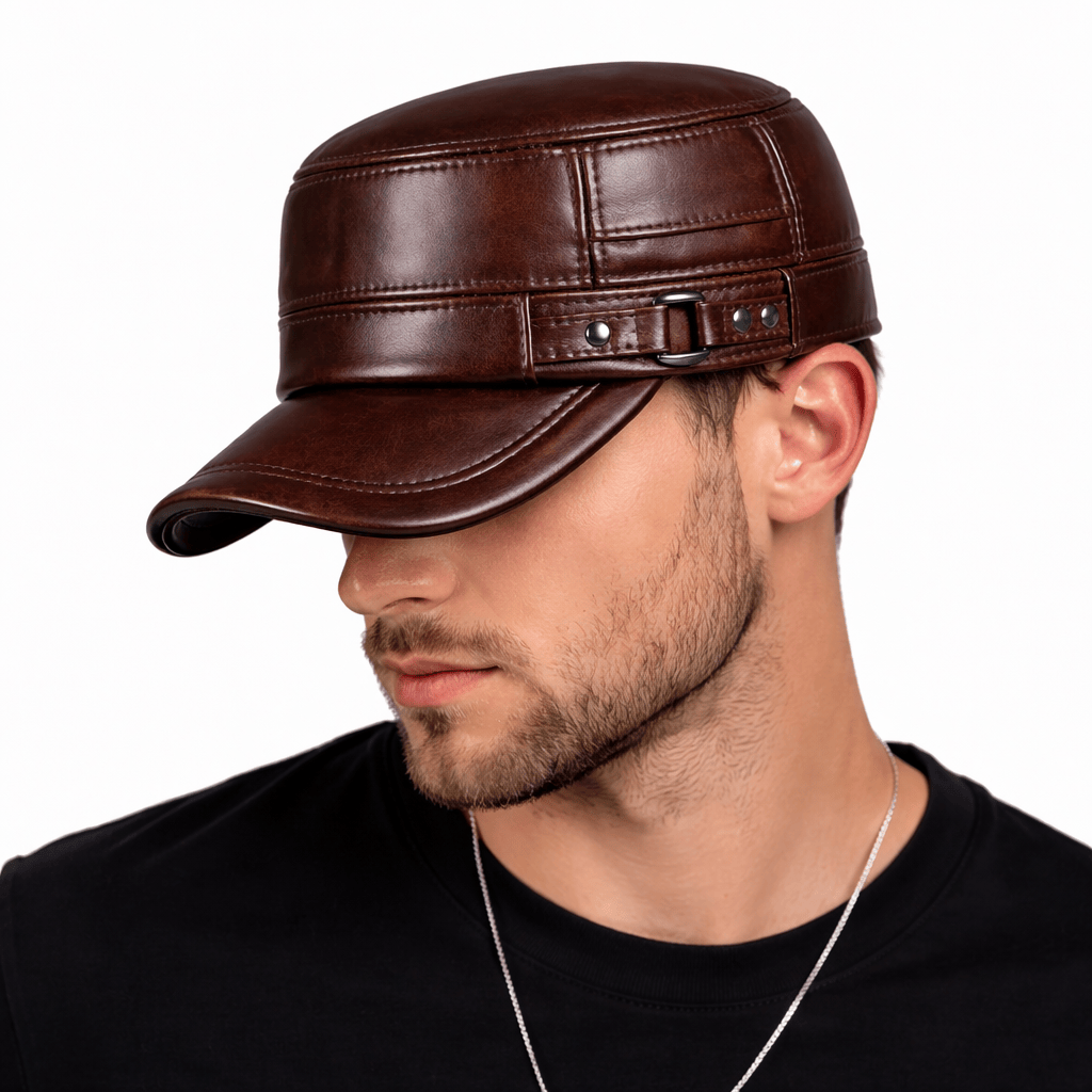 Casquette Cuir Homme Marron - LUCY